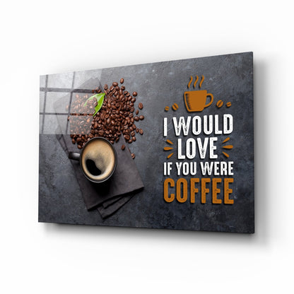 Coffee Cup and Beans Quote Glass Wall Art