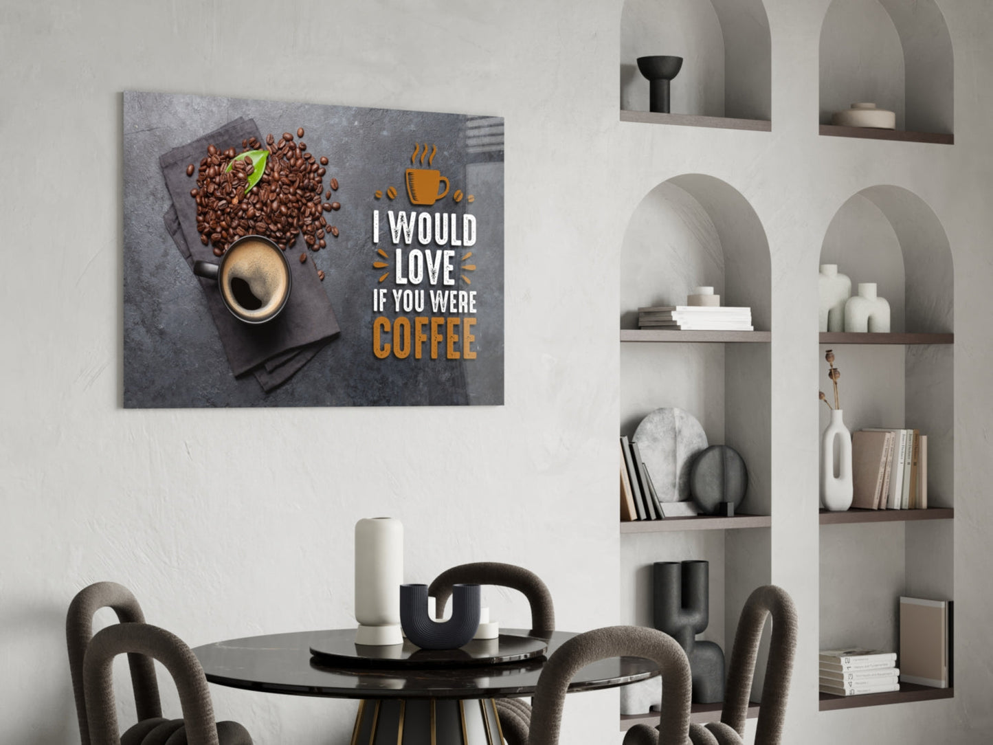 Coffee Cup and Beans Quote Glass Wall Art
