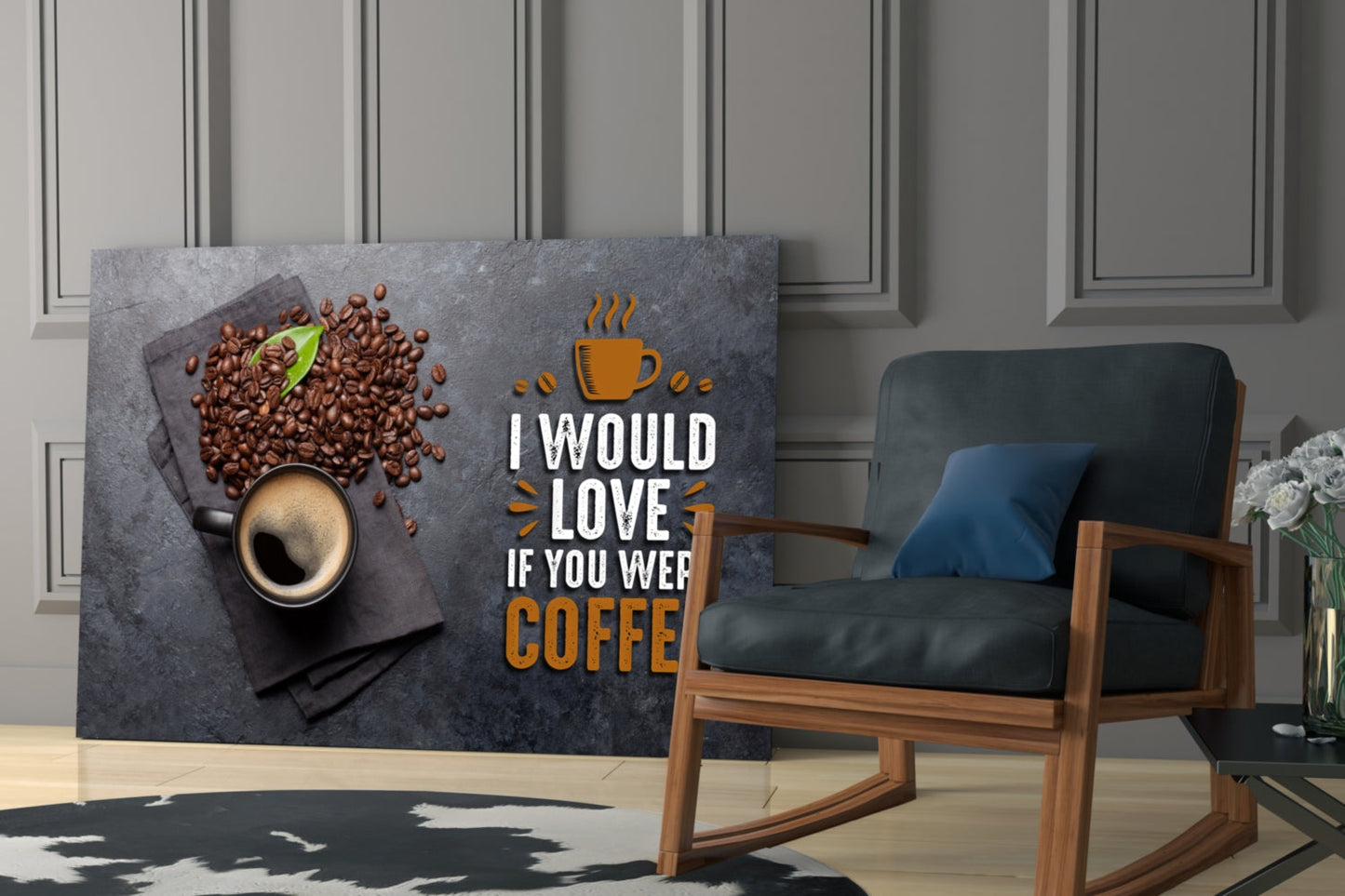 Coffee Cup and Beans Quote Glass Wall Art