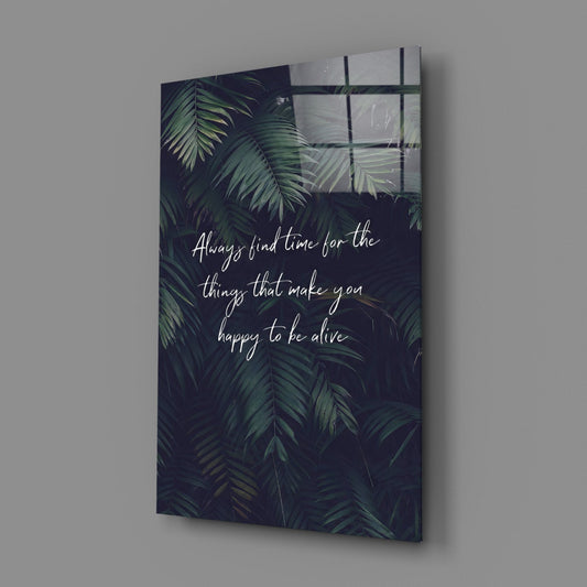 Palm leaves quote glass wall art on a gray wall