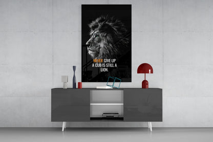 Never Give Up Lion Glass Wall Art