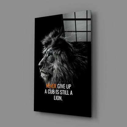 Never Give Up Lion Glass Wall Art