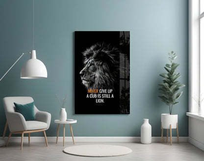 Never Give Up Lion Glass Wall Art