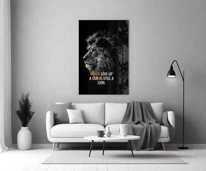 Never Give Up Lion Glass Wall Art