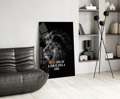 Never Give Up Lion Glass Wall Art