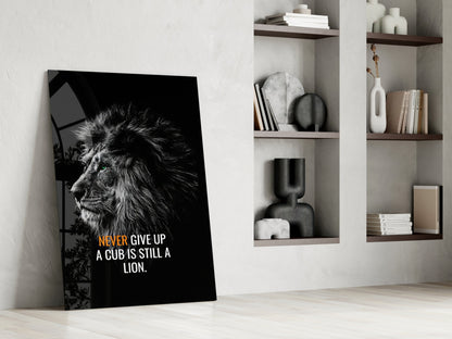 Never Give Up Lion Glass Wall Art