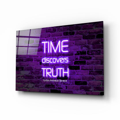 Seneca quote neon-style glass wall art on a brick wall