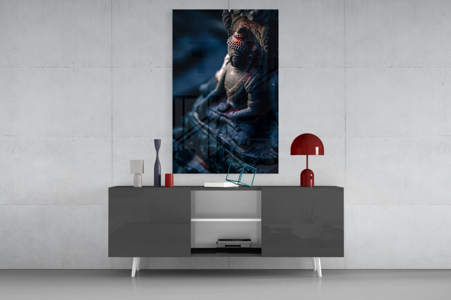 Stone Buddha Profile Glass Wall Art