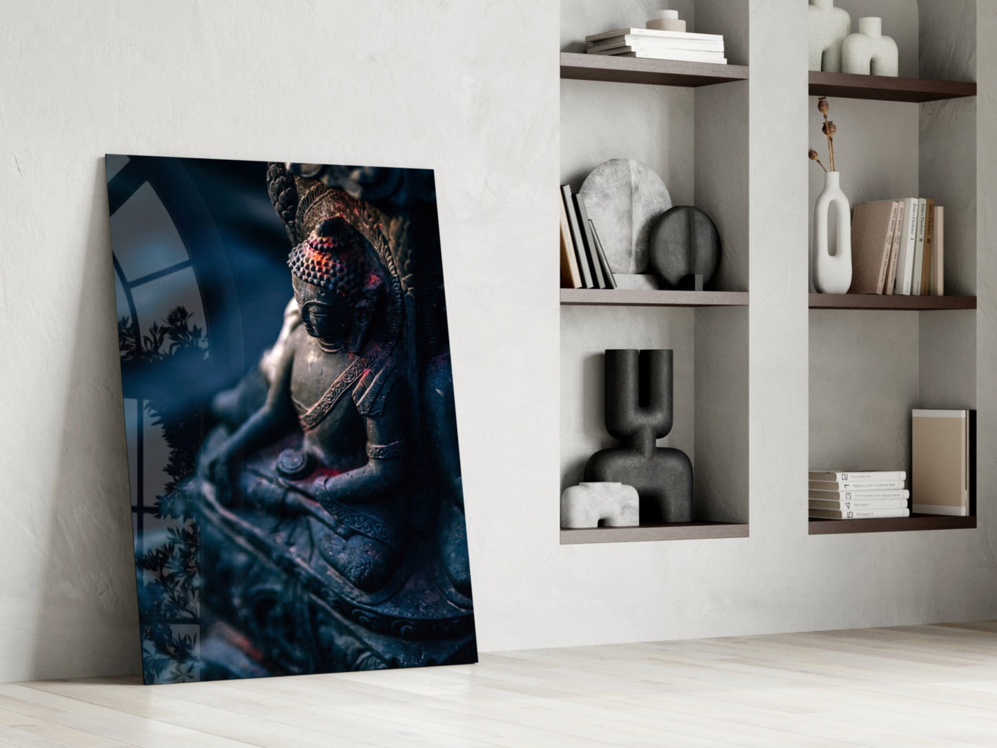 Stone Buddha Profile Glass Wall Art