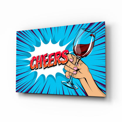 Cheers pop-comic toast glass wall art for kitchen or bar decor