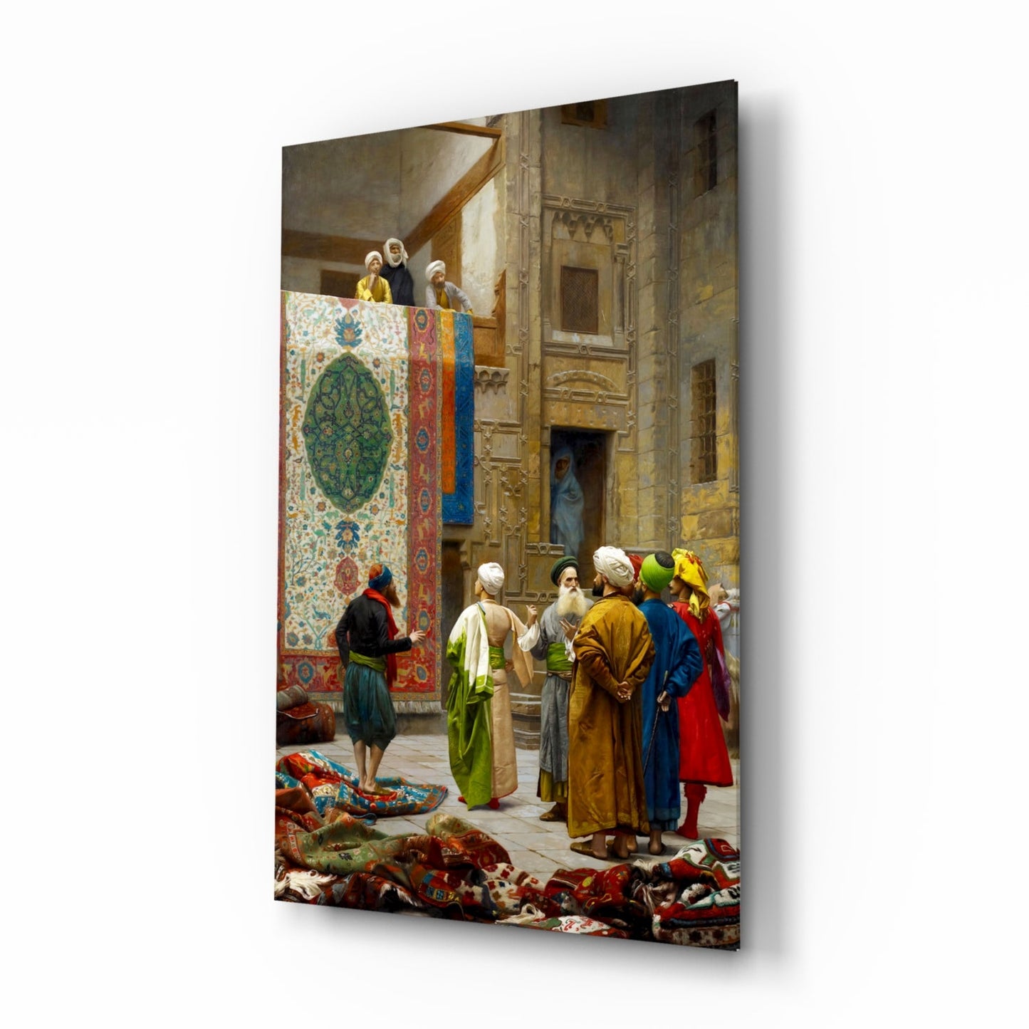 Gerome Carpet Seller Glass Wall Art - orientalist bazaar scene
