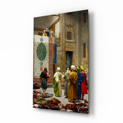 Gerome Carpet Seller Glass Wall Art - orientalist bazaar scene