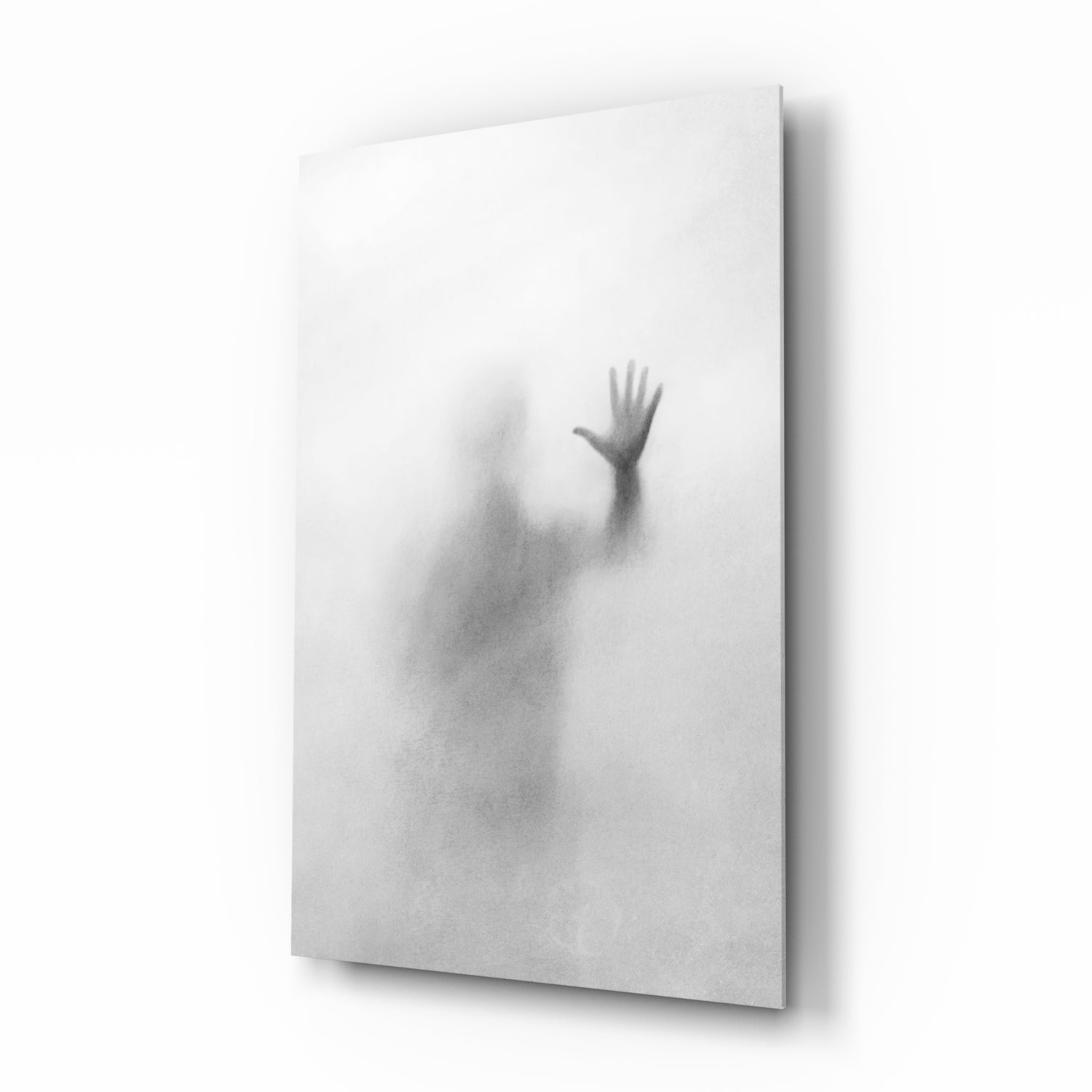 Vertical Blurred Figure Raised Palm portrait glass wall art