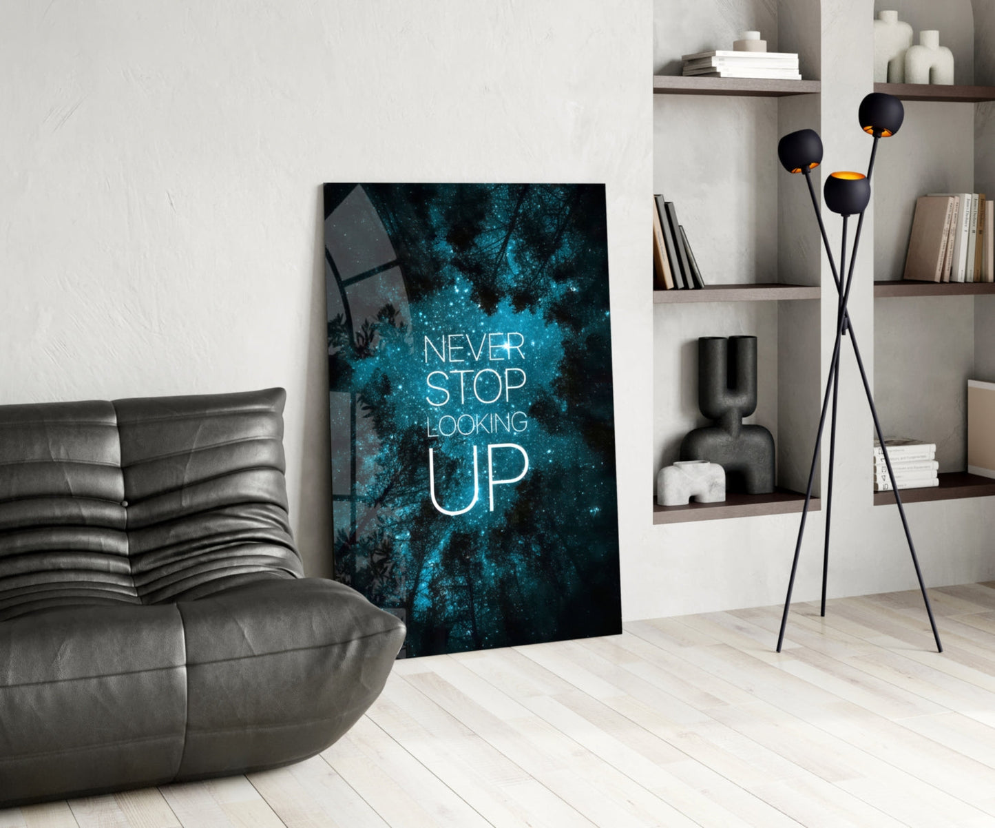 Never Stop Looking Up Teal Night Sky Glass Wall Art