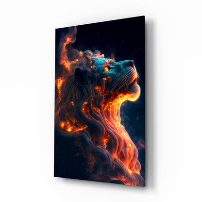 Fire lion glass wall art