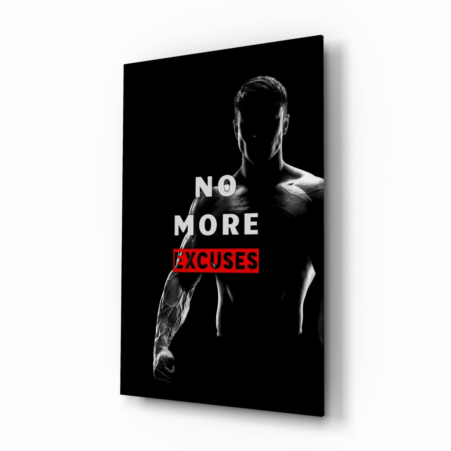 No More Excuses gym motivation glass wall art