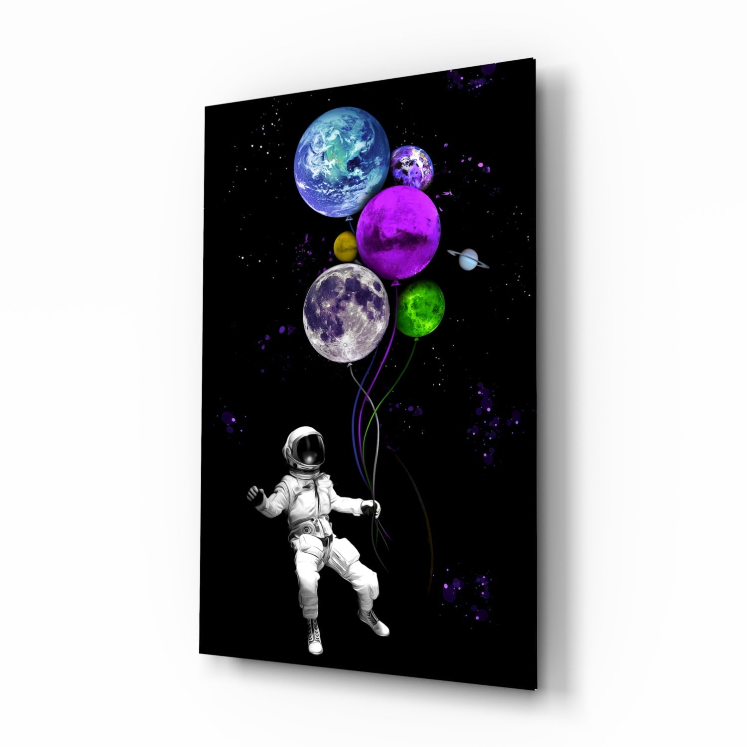 Baloonets astronaut balloon planets glass wall art