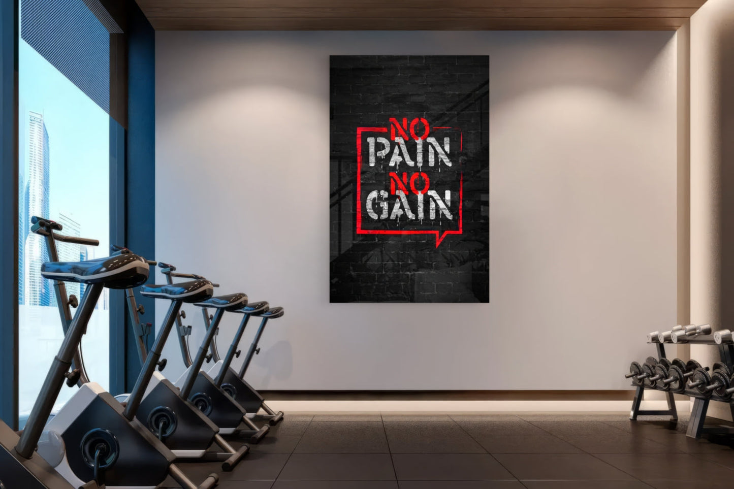 No Pain No Gain Graffiti Glass Wall Art