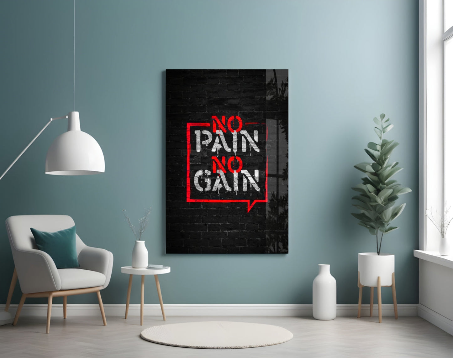 No Pain No Gain Graffiti Glass Wall Art
