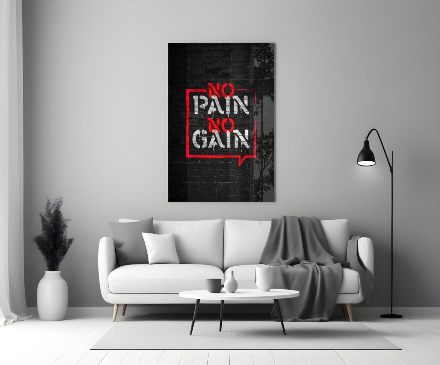 No Pain No Gain Graffiti Glass Wall Art