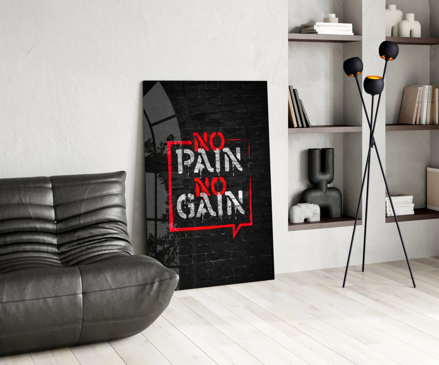 No Pain No Gain Graffiti Glass Wall Art