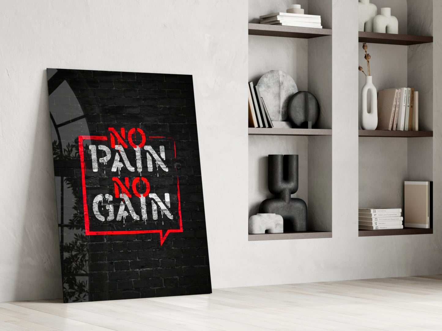 No Pain No Gain Graffiti Glass Wall Art