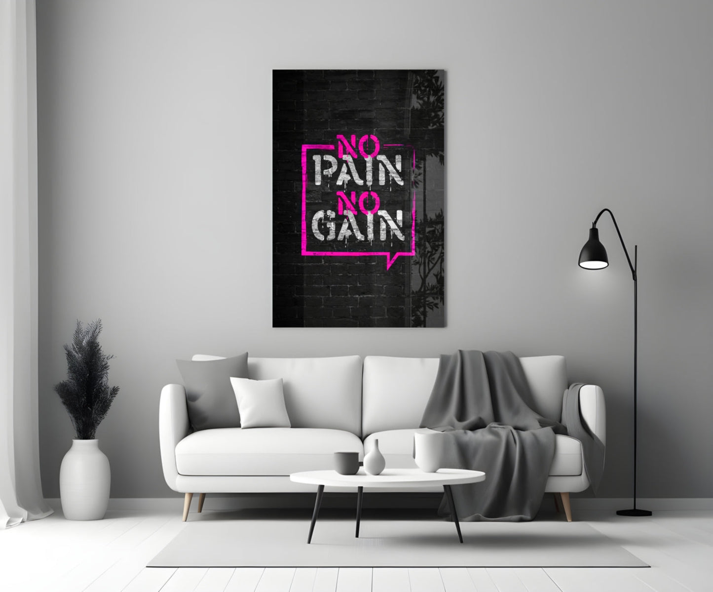 No Pain No Gain Brick Graffiti Glass Wall Art