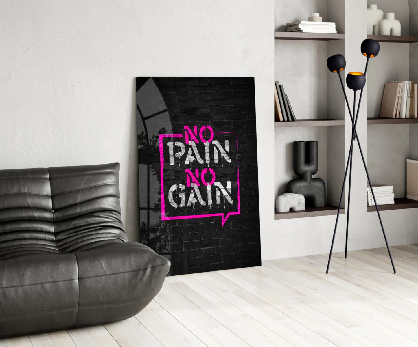 No Pain No Gain Brick Graffiti Glass Wall Art
