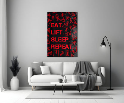 Eat Lift Sleep Repeat Glass Wall Art