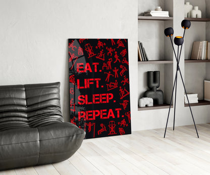 Eat Lift Sleep Repeat Glass Wall Art