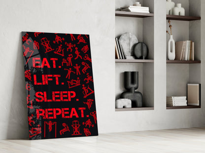 Eat Lift Sleep Repeat Glass Wall Art