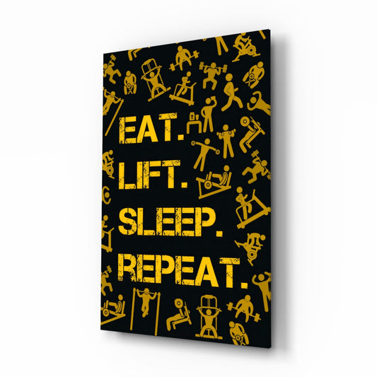 Golden Yellow Fitness Symbols Slogan glass wall art gym typography print