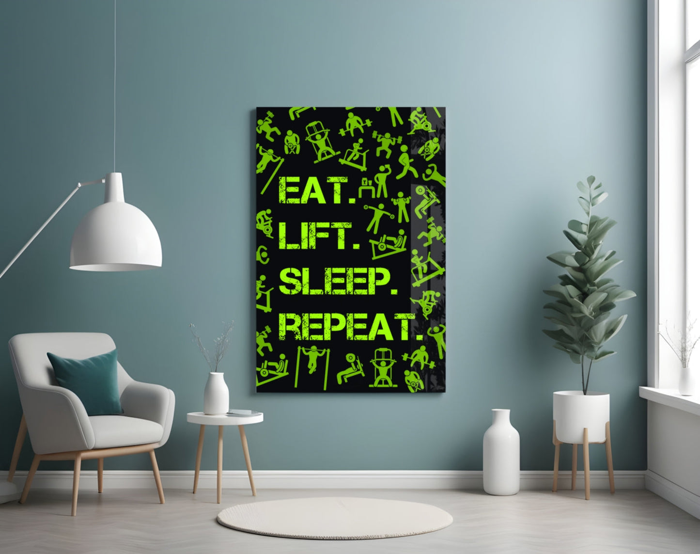 Eat Lift Sleep Repeat Glass Wall Art
