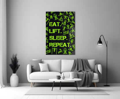 Eat Lift Sleep Repeat Glass Wall Art