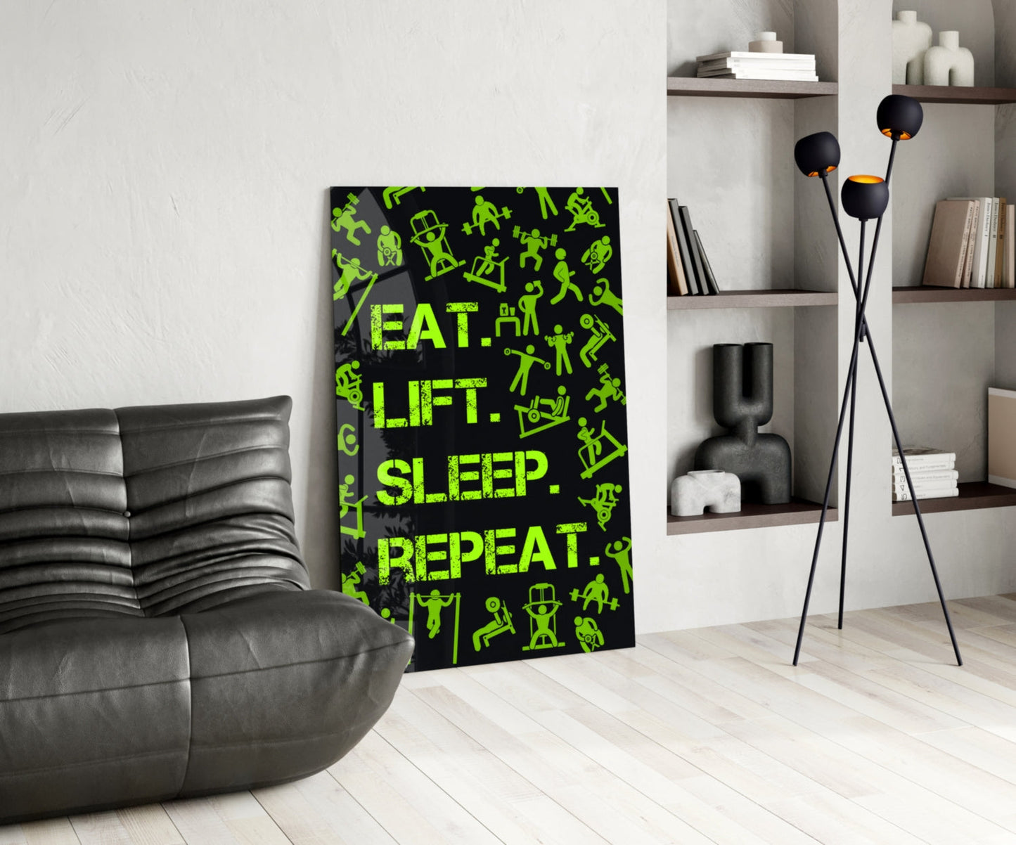 Eat Lift Sleep Repeat Glass Wall Art