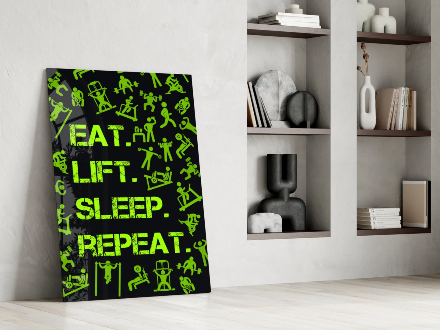 Eat Lift Sleep Repeat Glass Wall Art