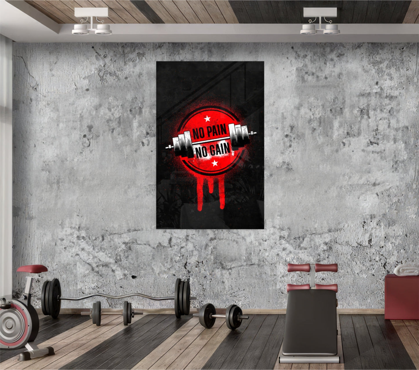 No Pain No Gain Gym Stencil Glass Wall Art