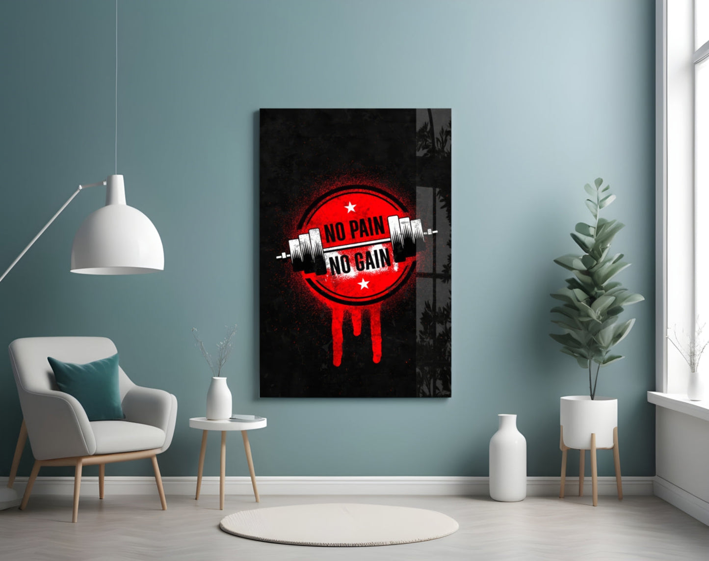 No Pain No Gain Gym Stencil Glass Wall Art