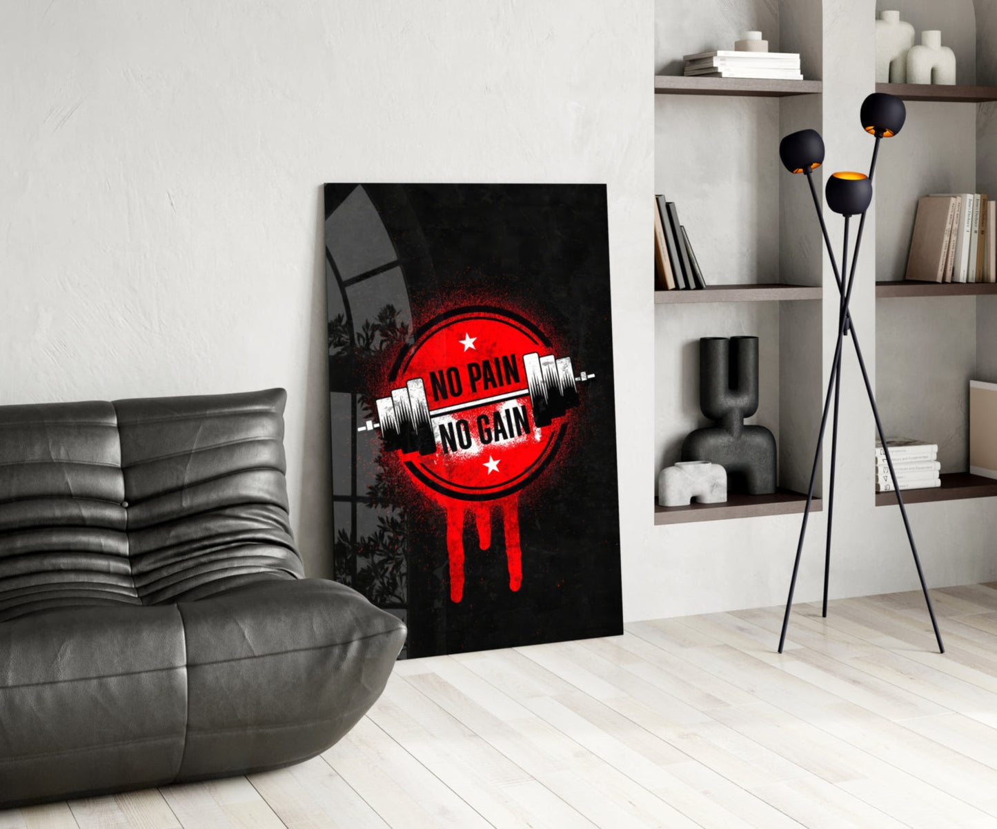 No Pain No Gain Gym Stencil Glass Wall Art