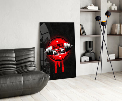 No Pain No Gain Gym Stencil Glass Wall Art