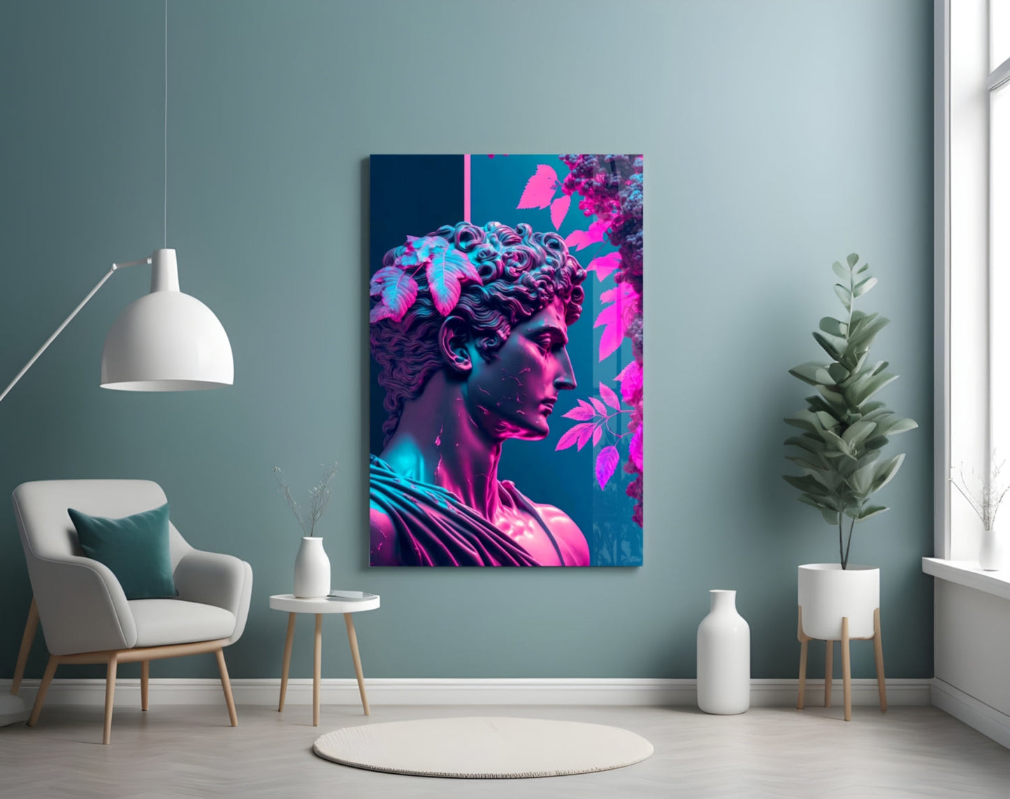 Neon Classical Bust Glass Wall Art