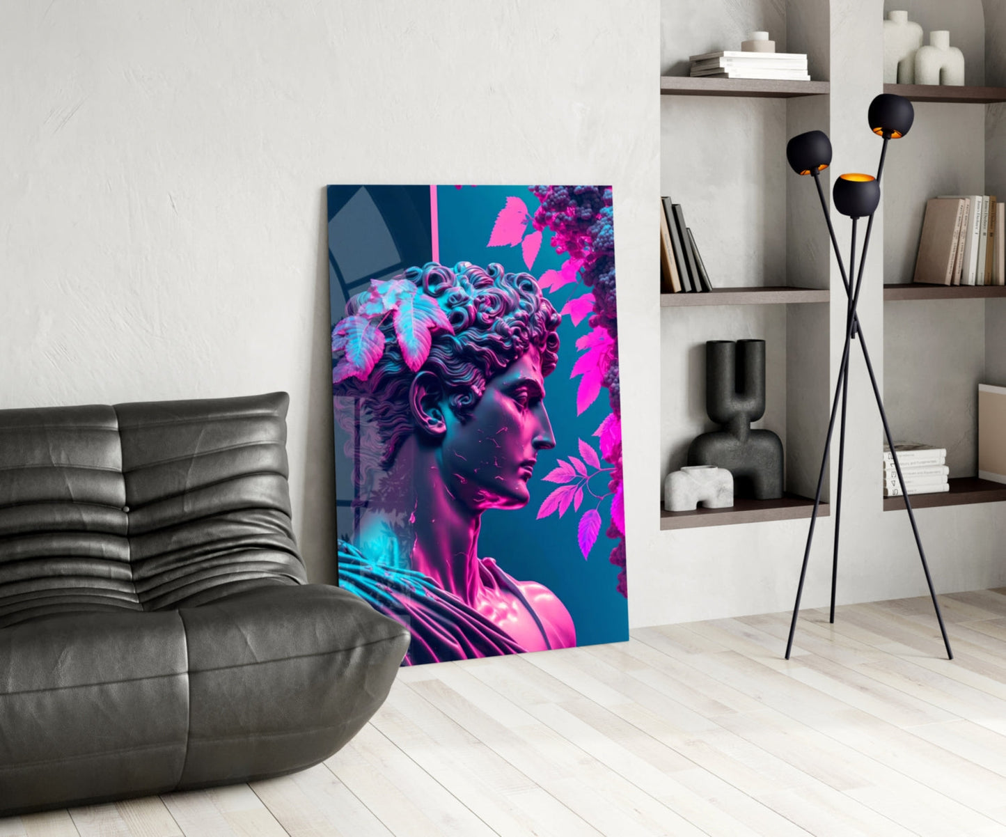 Neon Classical Bust Glass Wall Art