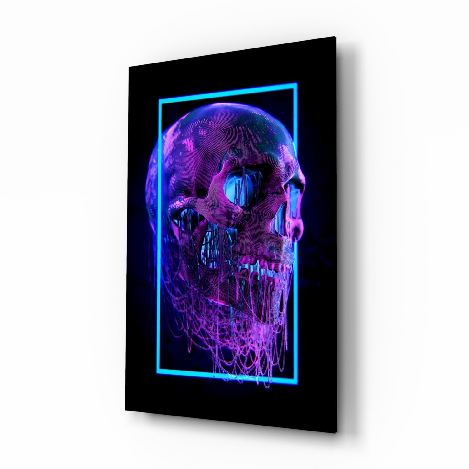 Neon Skull Glass Wall Art in magenta and cyan