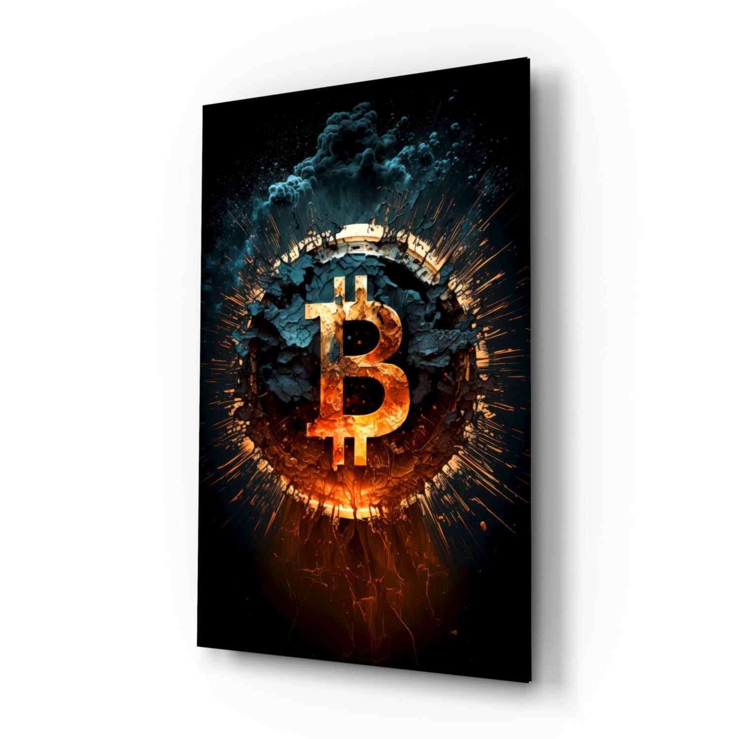 Bitcoin Glass Wall Art ember explosion design