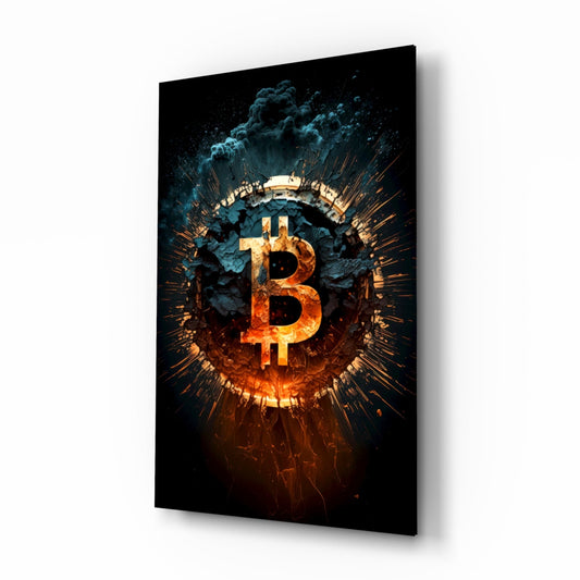 Bitcoin Glass Wall Art ember explosion design