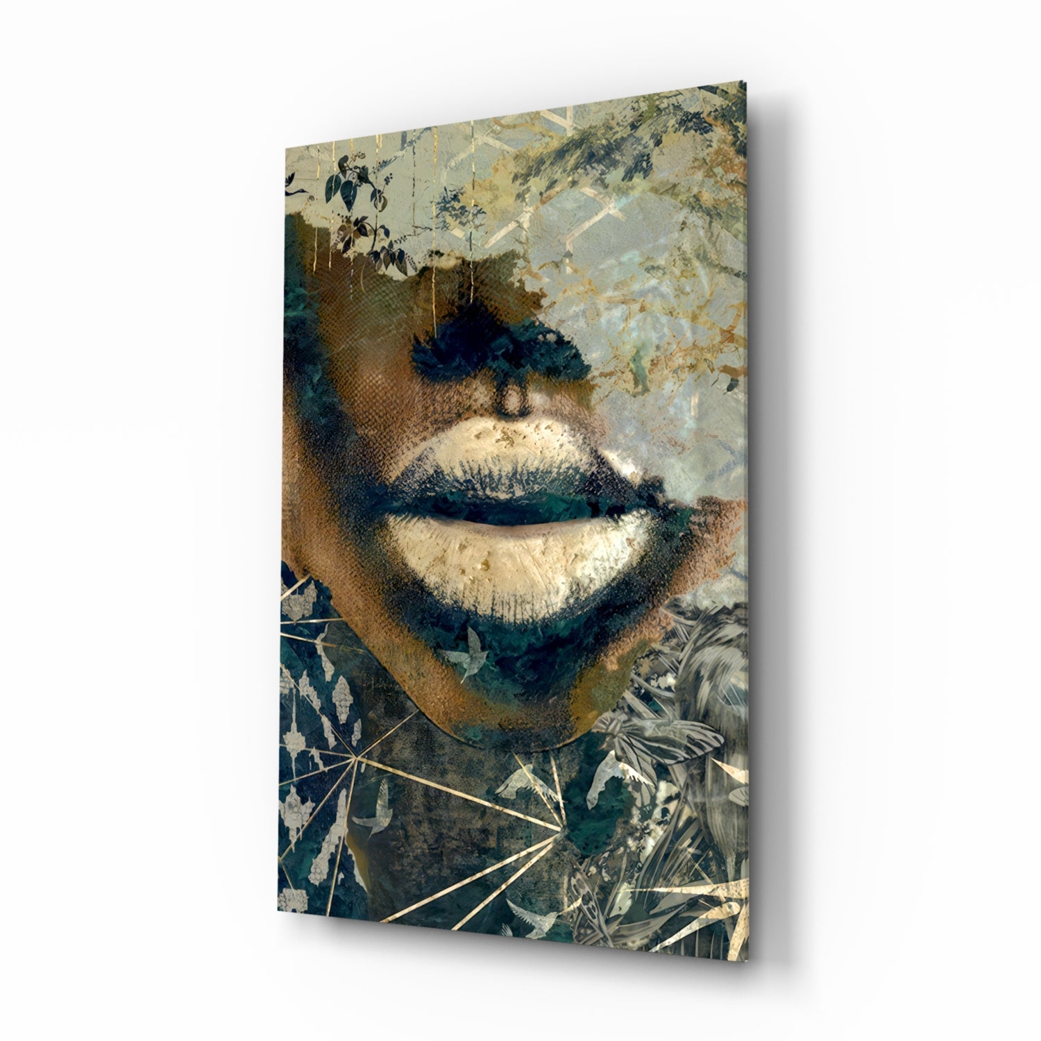 Lips Glass Wall Art ivory and gold beauty portrait