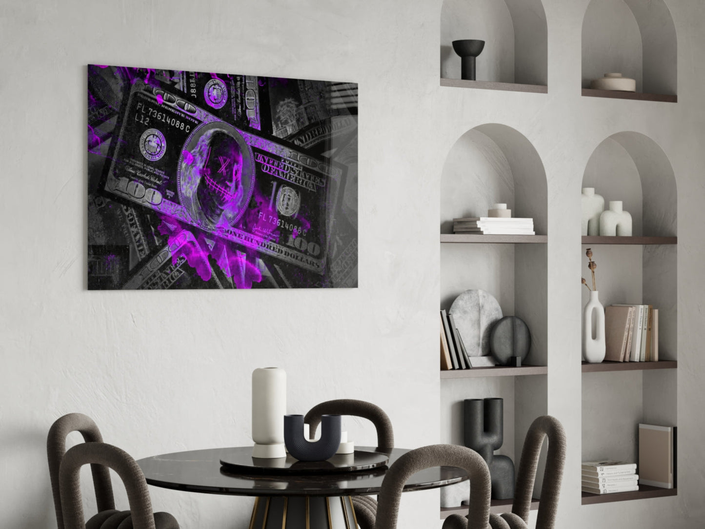 Money Skull Glass Wall Art