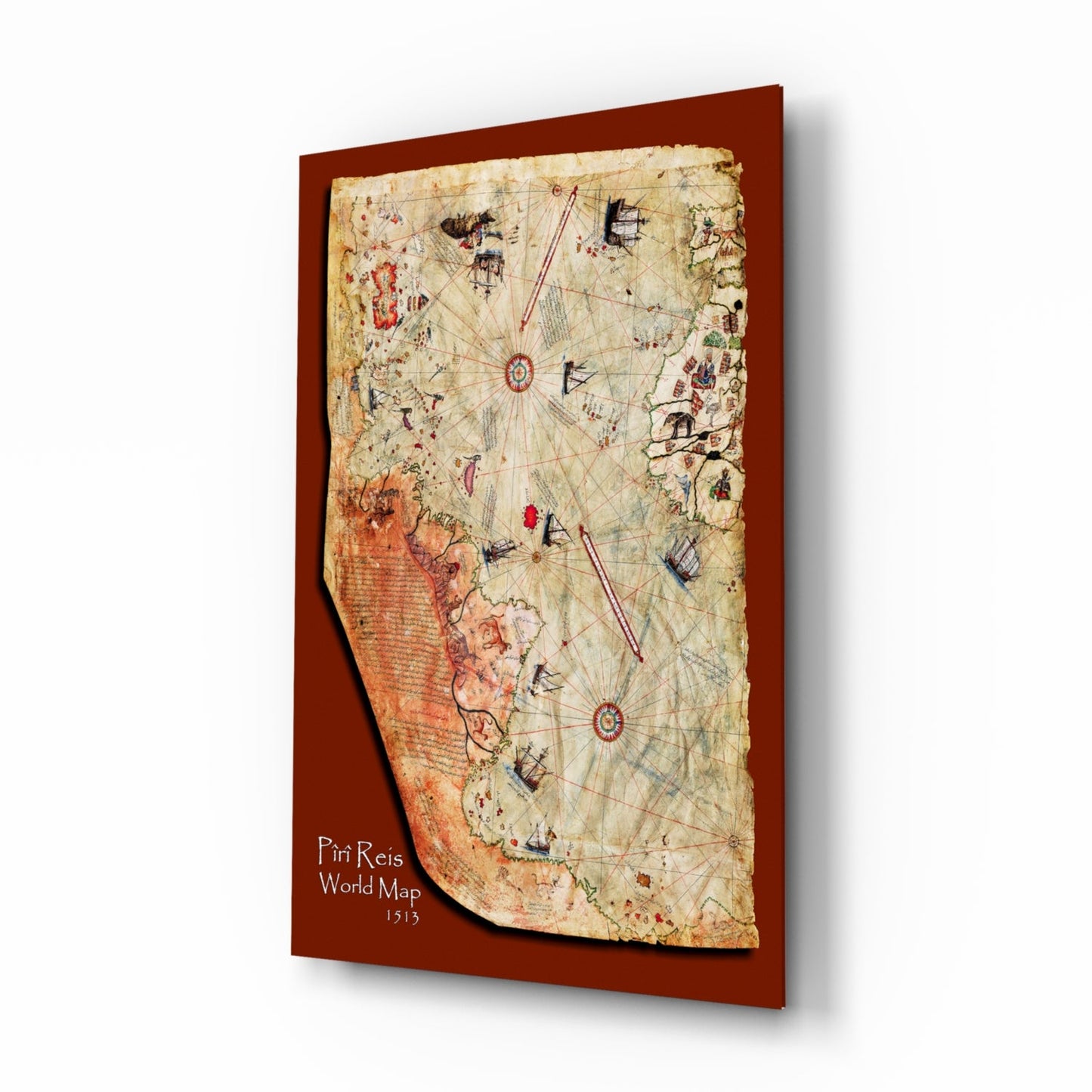 Piri Reis World Map Glass Wall Art 1513 chart