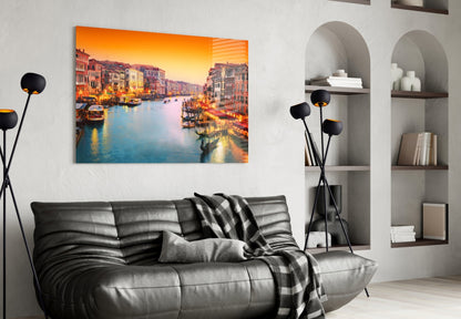 Venice Glass Wall Art - Sunset Canal