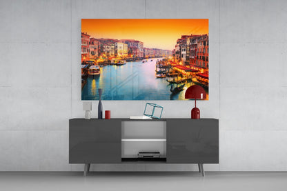 Venice Glass Wall Art - Sunset Canal